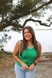 Green Knit Tank w/ White Crochet Trim