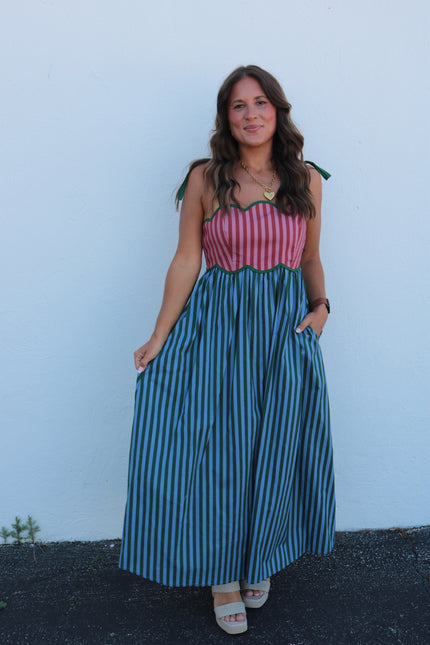 Mixed Striped Maxi Dress