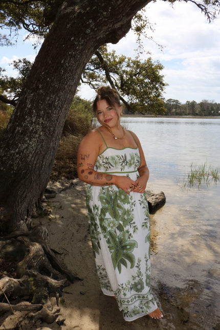 Green Florals Scalloped Maxi Dress