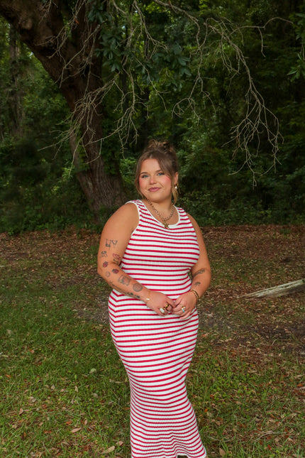 Red & White Striped Maxi Dress