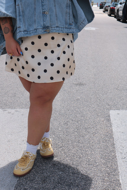 Champagne & Black Polka Dot Mini Skort