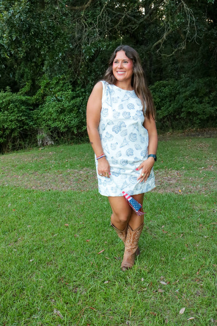 Shell Patterned Boxy Mini Dress
