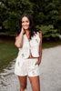 White Tie Vest with Floral Patch Details