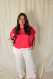 Linen Embroidered Cherry Pants