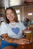 White Blue Gingham Heart Tee