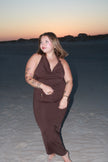 Espresso Ruched Maxi Skirt w/ Gold Detail