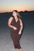 Espresso Ruched Maxi Skirt w/ Gold Detail