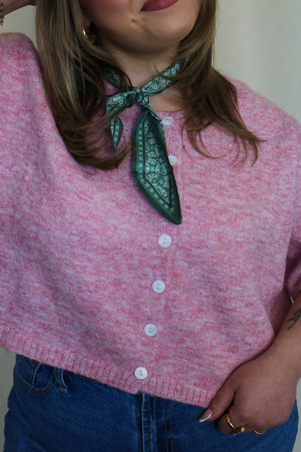 Baby Pink Cropped Short Sleeve Cardigan