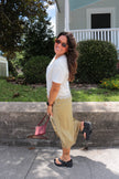 Green Satin & Lace Midi Skirt
