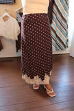 Brown Polka Dot & Lace Midi Skirt