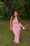 Red & White Striped Maxi Dress
