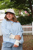 Carolina Blue/White Stripe Off The Shoulder Sweater