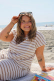 Tan/white Striped Top