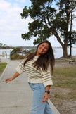 Cream/Olive Quarter Sleeve Sweater