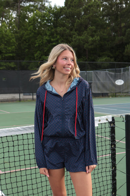 Navy & Red Polka Dot Wind Breaker