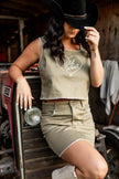 Olive Whipstitch Mini Skirt