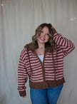 Brown/Pink Striped Fluffy Zip Up