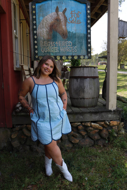 Baby Blue Scalloped Mini Dress