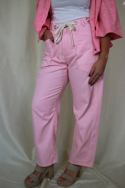 Pink Striped Barrel Pants