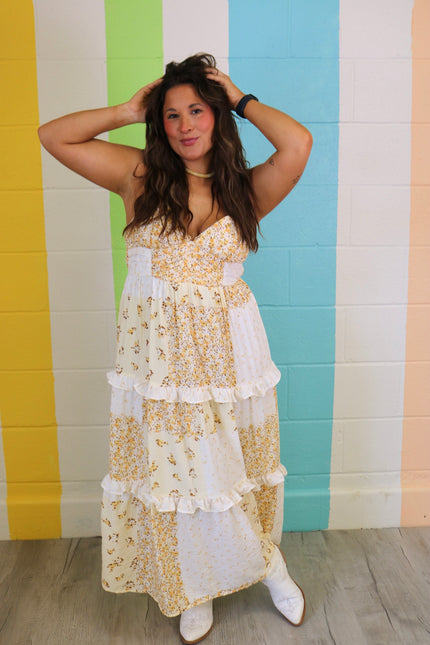 Yellow Floral Patchwork Maxi Dress