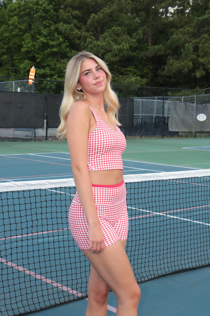 Red Gingham Biker Short