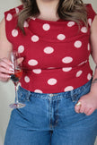 Red/Pink Polka Dot Asymmetrical Sweater Top