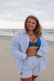 Light Blue & White Striped Lobster Shorts