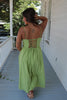 Green Pleated Bodice Maxi Dress