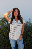 Cream/Brown Striped V Neck