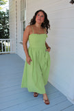 Green Pleated Bodice Maxi Dress