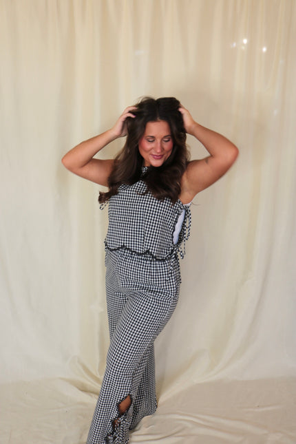 Gingham Scalloped Tank