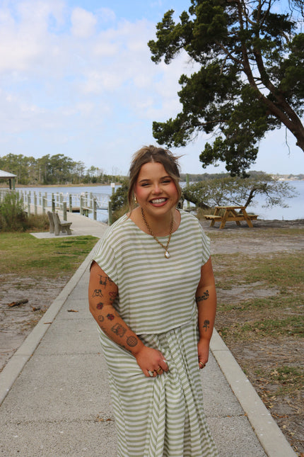 Olive/Cream Striped Cropped Top