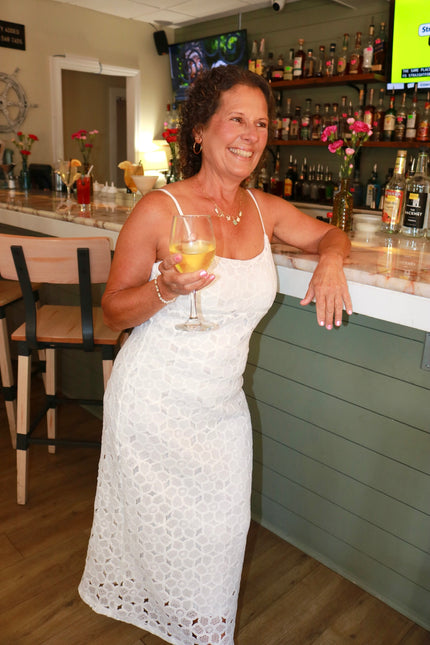 White Crocheted Flower Maxi Dress
