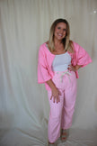 Pink Striped Barrel Pants