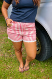 Red Gingham & Lace Trim Shorts