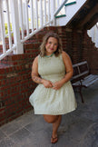 Green Gingham Scrunched Mini Dress