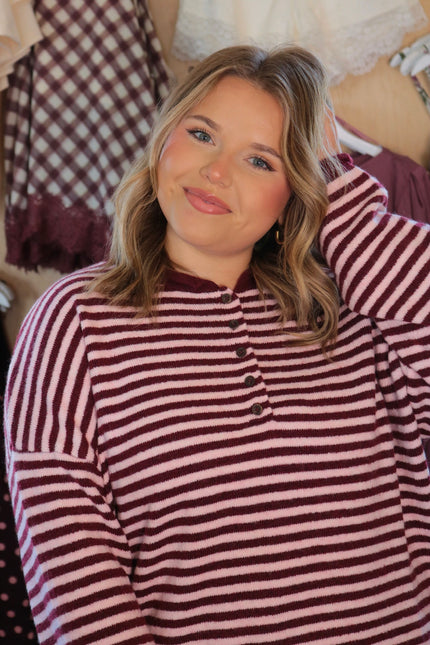 Burgundy & Pink Striped Sweater