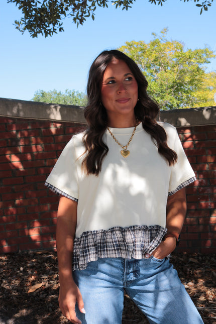 Cream Flannel Trim Tee