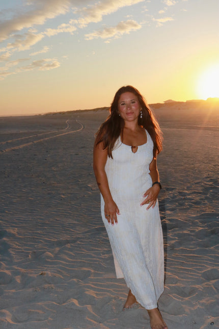 Crocheted Maxi Dress w/ Bead Details