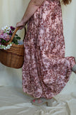Light Pink & Burgundy Floral Whimsy Maxi Dress