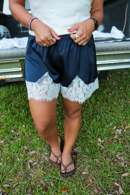 Navy Satin/Lace Short