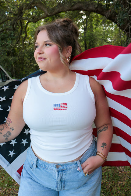 Beaded Flag Square Neck Tank