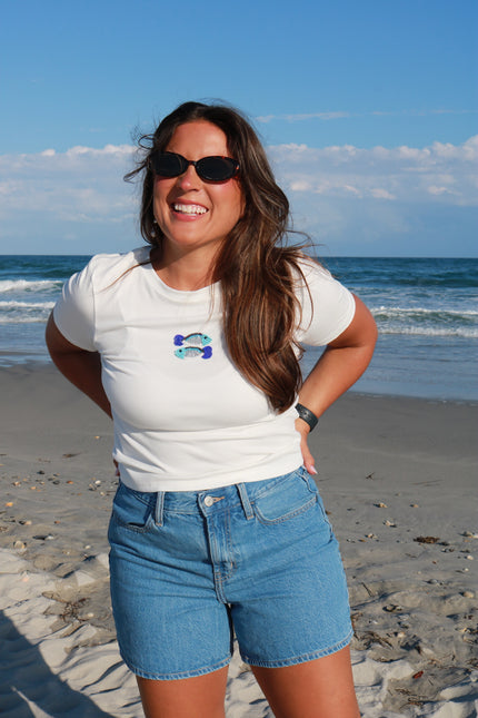 White Beaded Fish Baby Tee