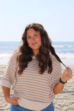 Taupe Striped Short Sleeve Sweater