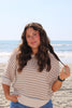 Taupe Striped Short Sleeve Sweater