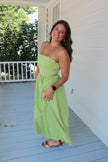 Green Pleated Bodice Maxi Dress