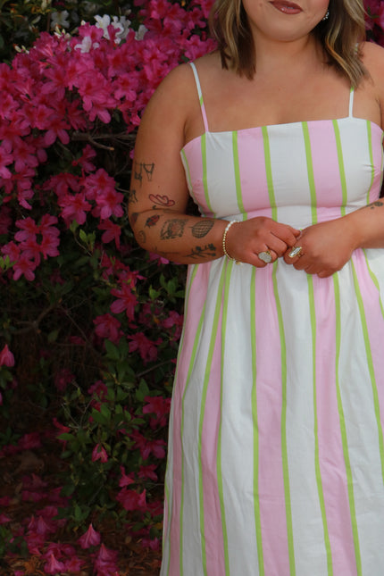 Pink/Green Striped Maxi Dress