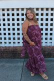 Strapless Burgundy Floral Maxi