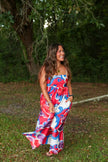 Red & Blue Floral Maxi Dress