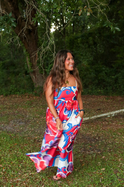 Red & Blue Floral Maxi Dress